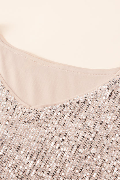 Plus Size Sequined V Neck Boxy Top | Apricot