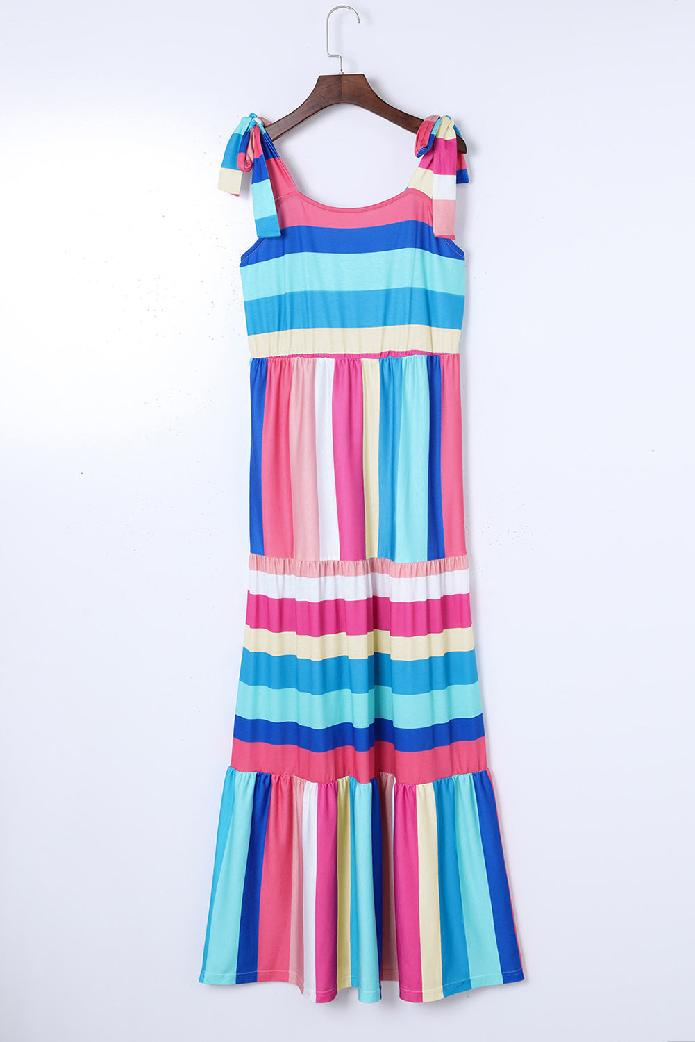 Colour Block Striped Bow Knot Straps Maxi Dress | Multicolour