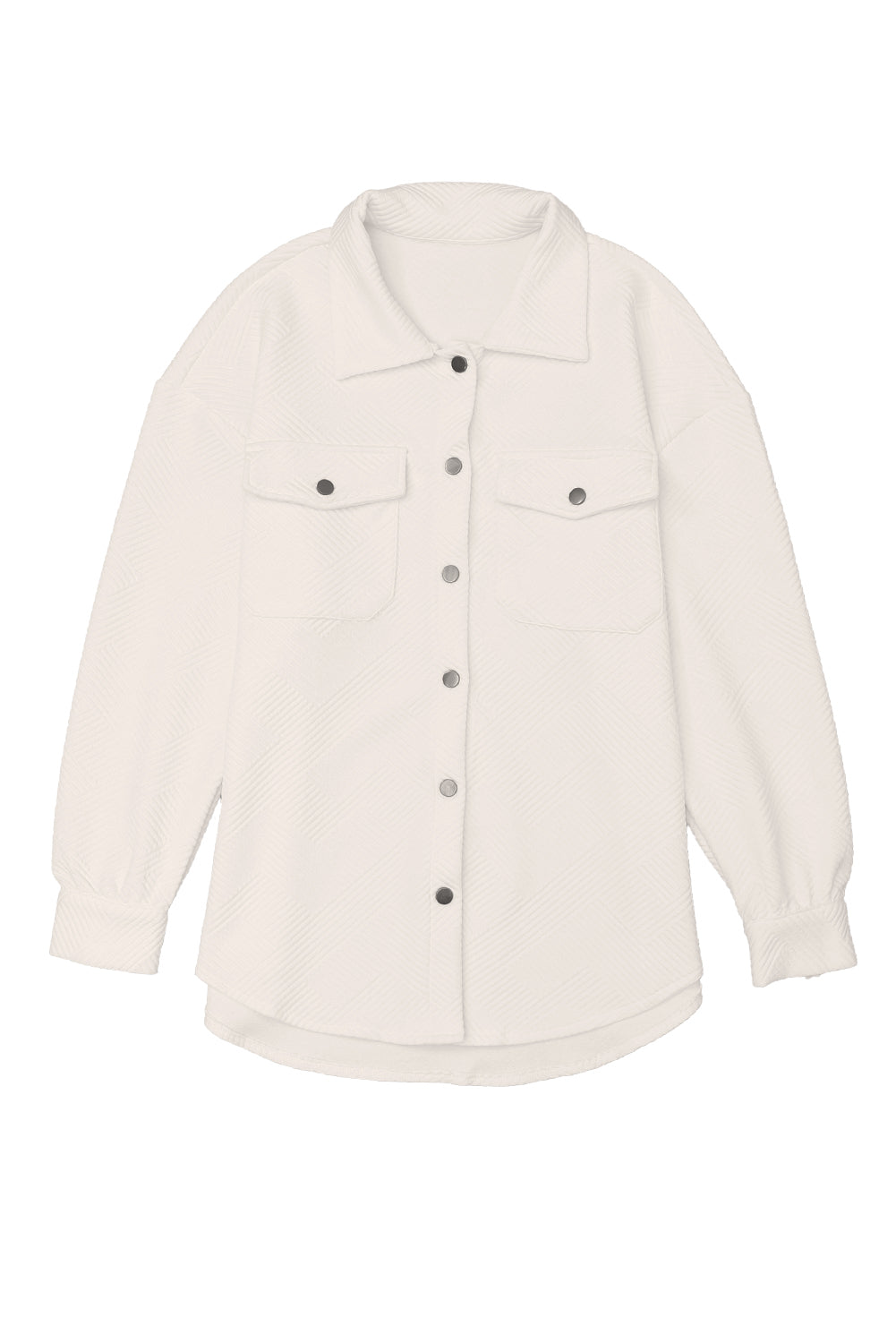 Solid Textured Flap Pocket Buttoned Shacket | Beige