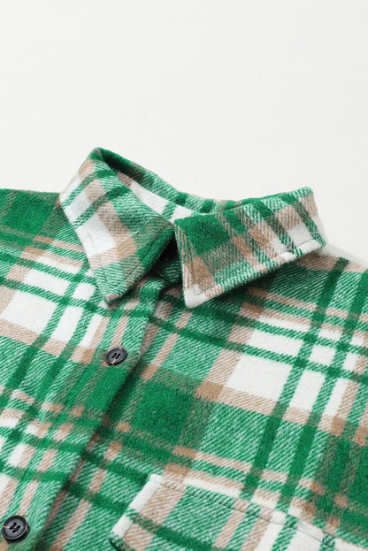 Plaid Flap Pocket Long Sleeve Shacket | Green