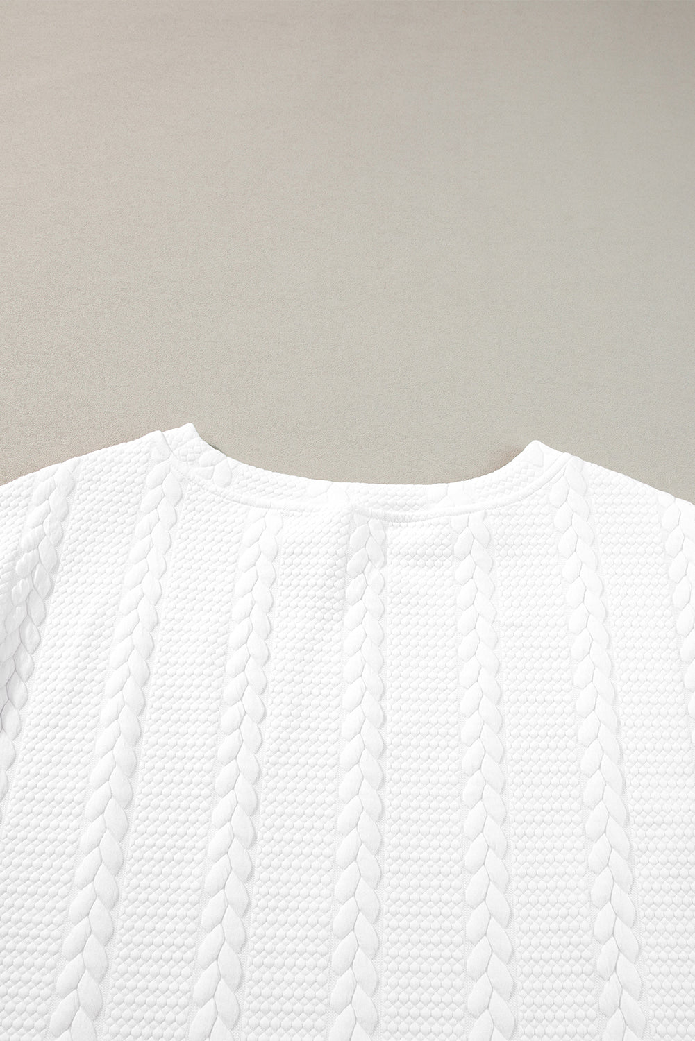 Cable Textured Long Sleeve Round Neck Top | White