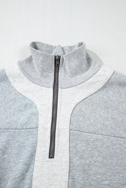 Half Zipper Collared Drop Shoulder Side Slits Sweatshirt | Gray