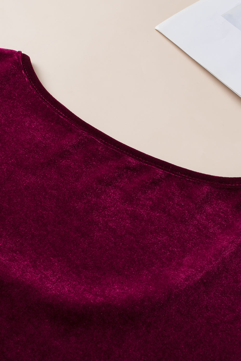 Velvet Bubble Sleeve U Neck Plus Size Top | Burgundy