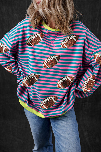 Sequin Rugby Football Graphic Colourblock Edge Game Day Sweatshirt | Green Stripe