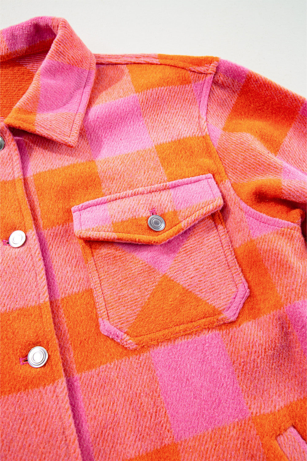 Plaid Chest Pockets Button-Up Turn Down Collar Jacket | Orange