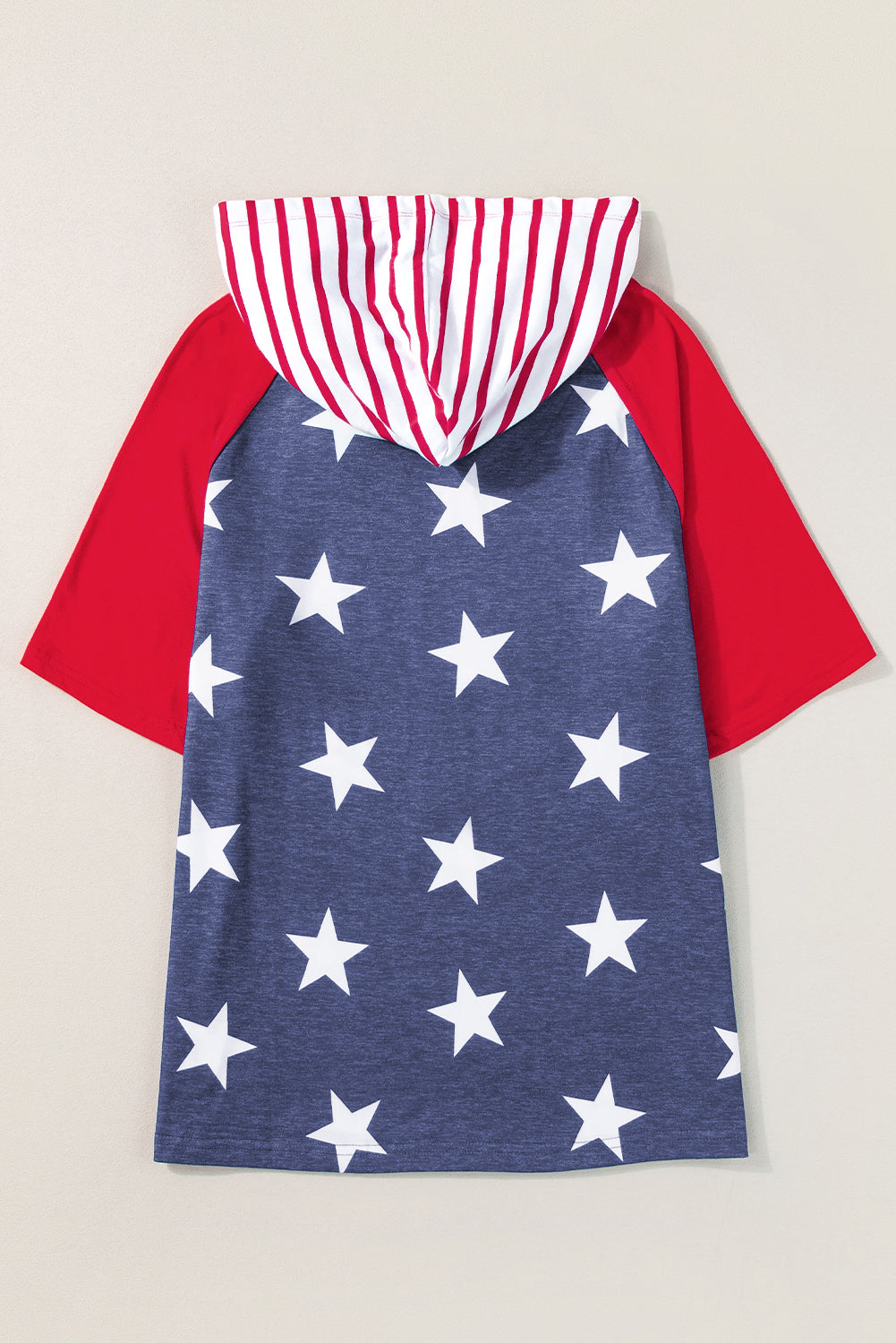 Stars And Stripes Print Drawstring Hooded T Shirt | Fiery Red