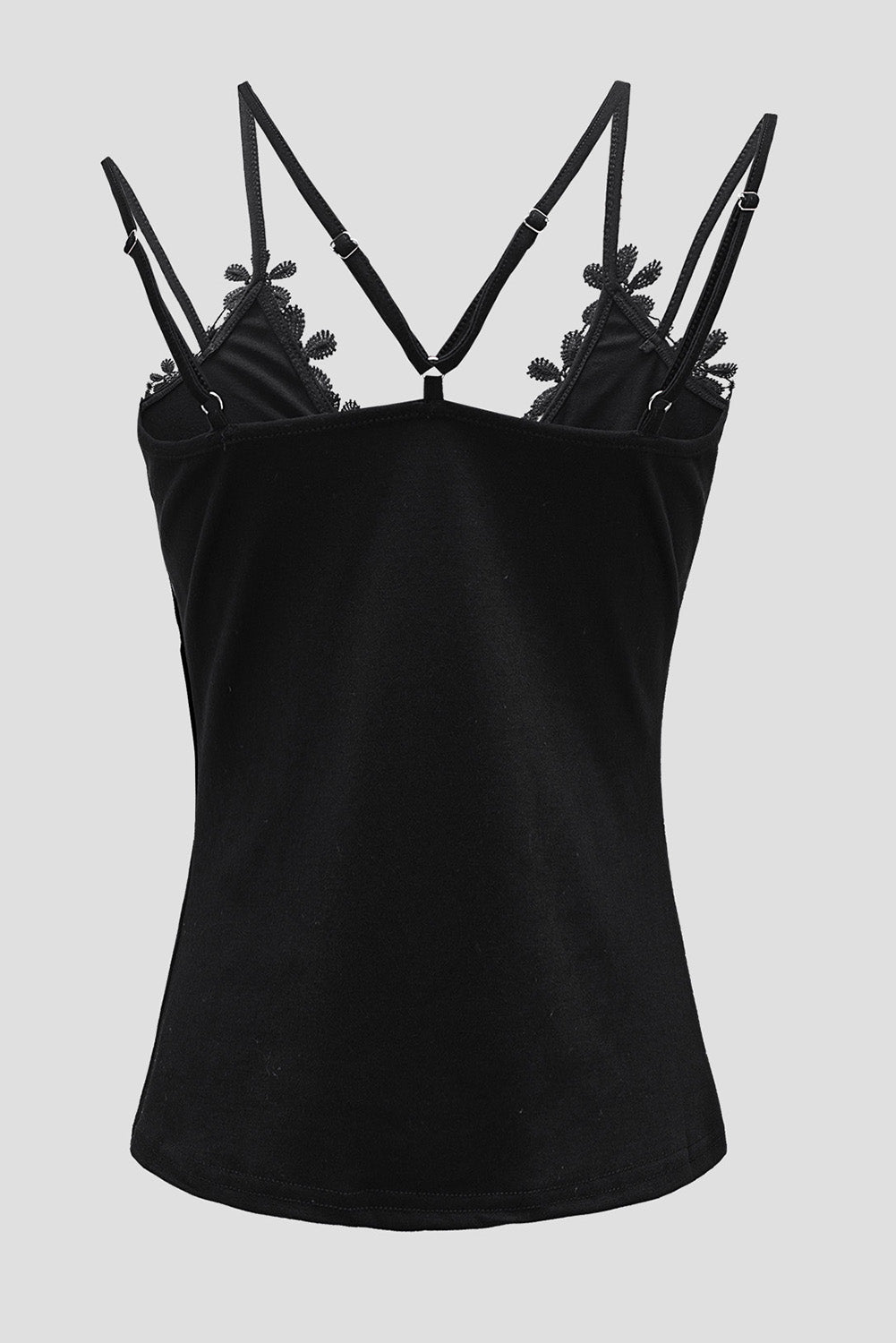 Lace Overlay Strappy Hollow-Out Tank Top | Black