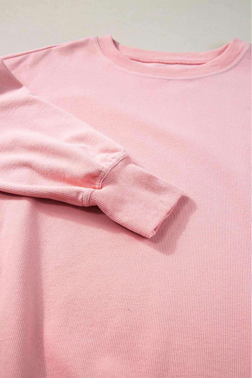 Loose Drop Shoulder Ribbed Sweatshirt | Pink