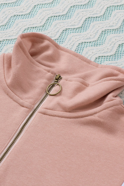 Colour Block Patch Bicep Quarter Zip Sweatshirt | Pink