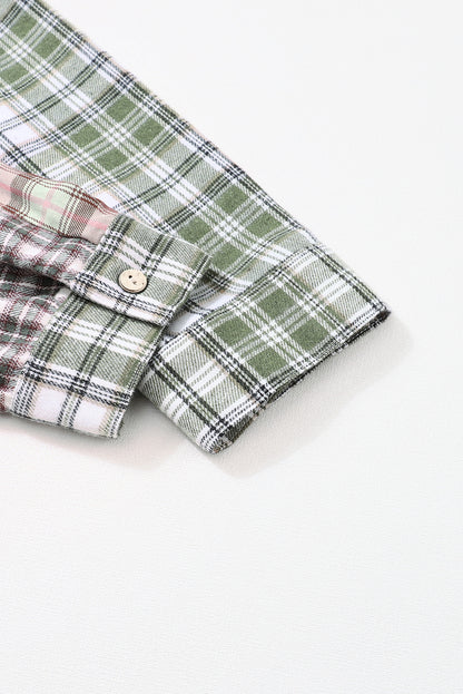 Plaid Patchwork High Low Oversized Shirt | Multicolour