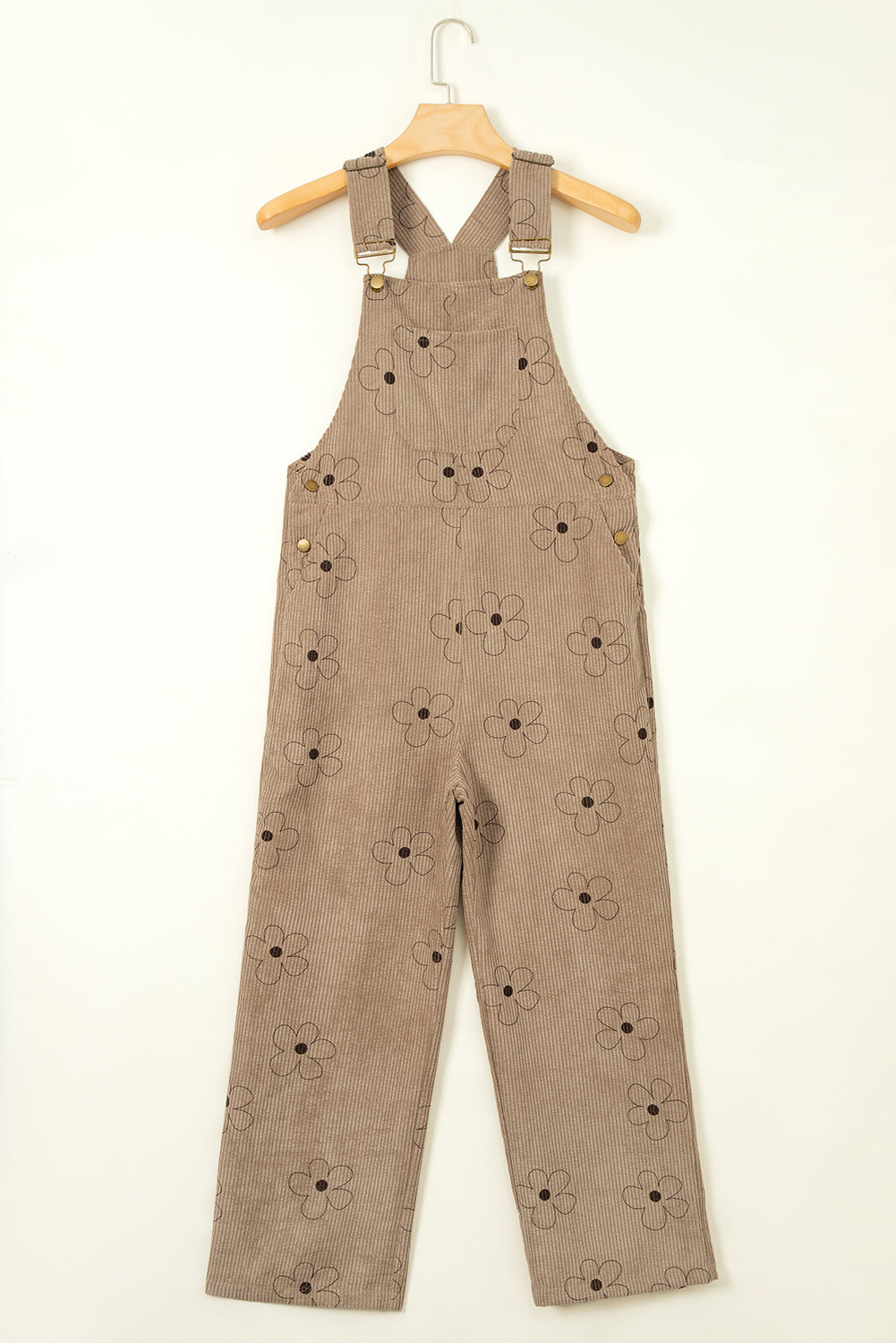 Flower Print Corduroy Overalls | Khaki