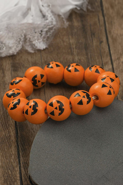 Halloween Pumpkin Face Beaded Bracelet | Russet Orange