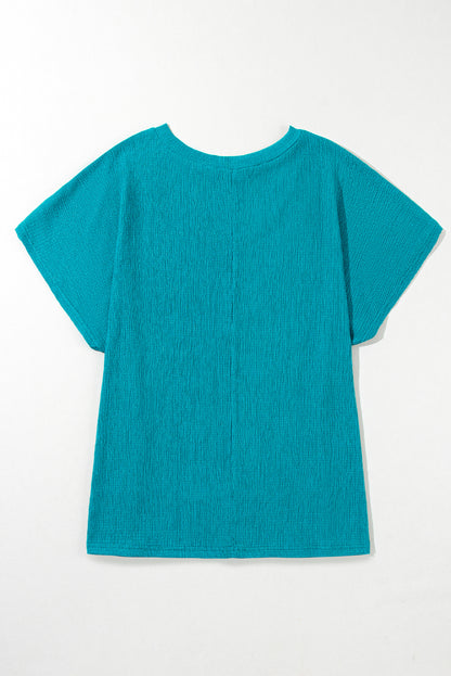 Textured V Neck Bubble Hem Plus Top | Blue Sapphire