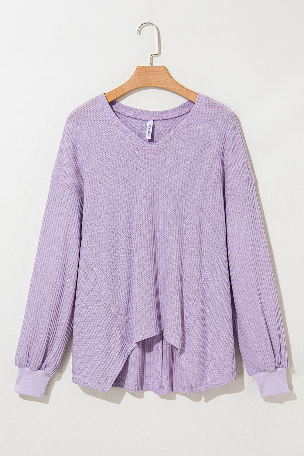 Waffle V Neck Long Sleeve Drop Shoulder Loose Blouse | Orchid Petal