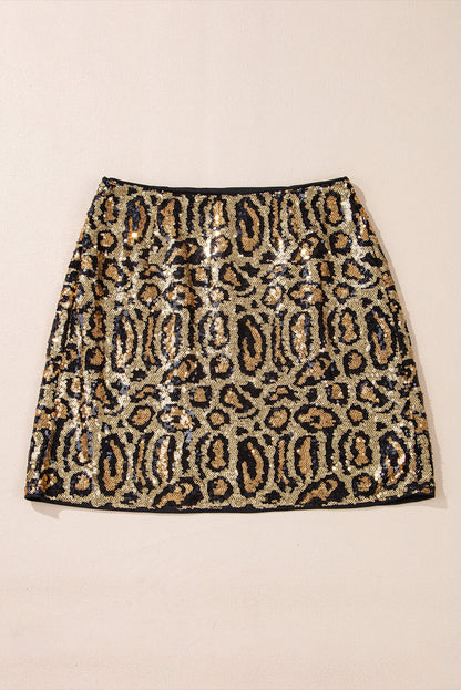 Sequined Leopard Print Disco Mini Skirt | Brown