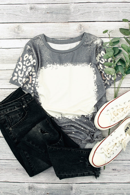 Gray Bleached Leopard Short Sleeve T-shirt