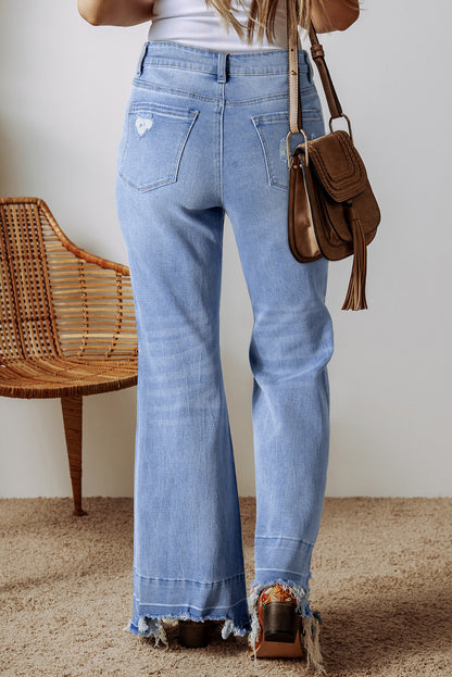 Acid Wash Raw Hem High Waist Flared Jeans | Ashleigh Blue