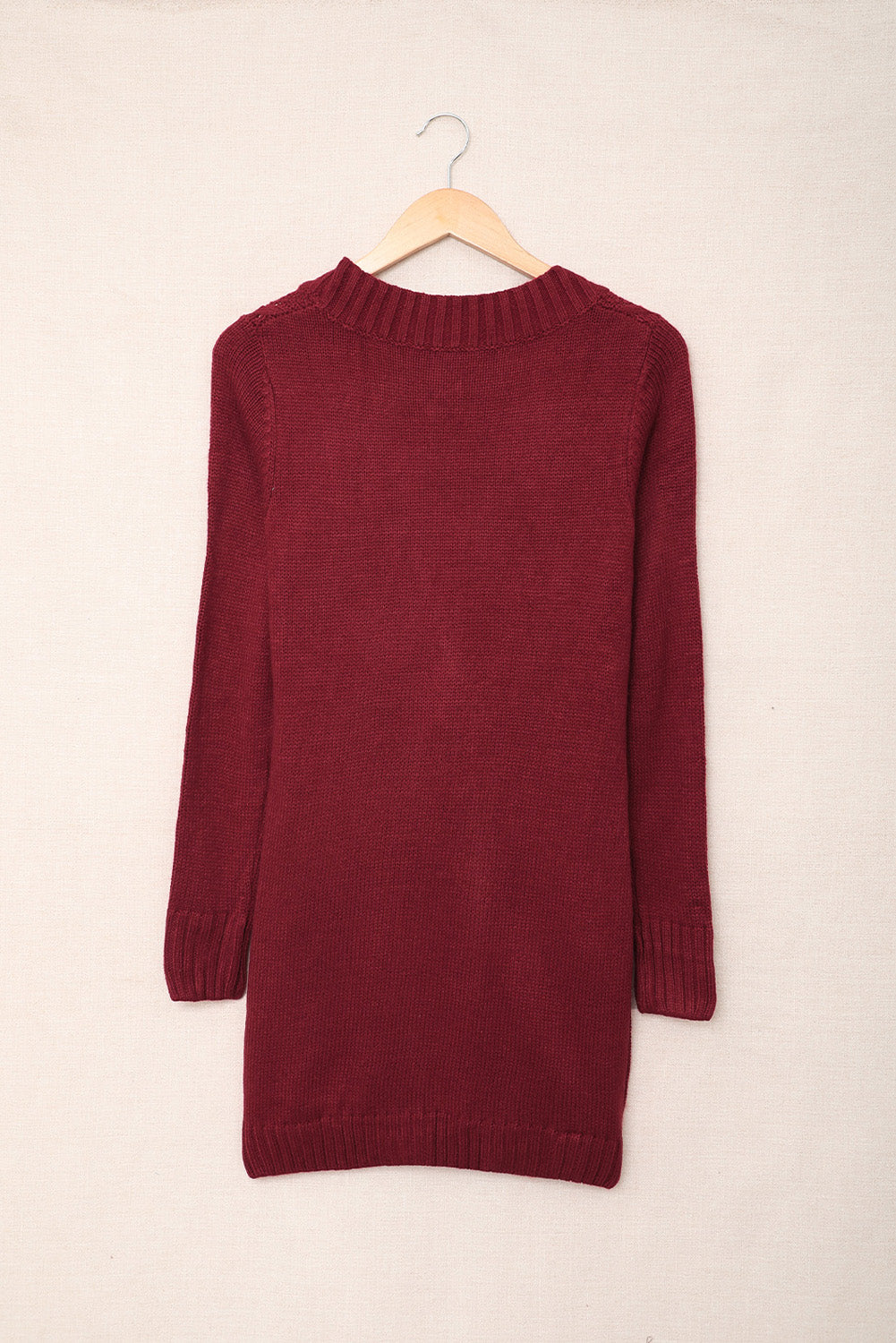 Burgundy Front Pocket And Buttons Closure Cardigan | Red