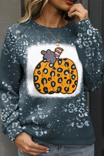 Leopard Pumpkin Ink Plash Printed Halloween Sweatshirt | Blue