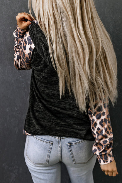 Brushed Leopard Contrast Hoodie | Gray