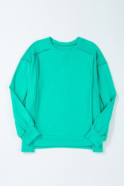 Splicing Round Neck Pullover Sweatshirt | Mint Green