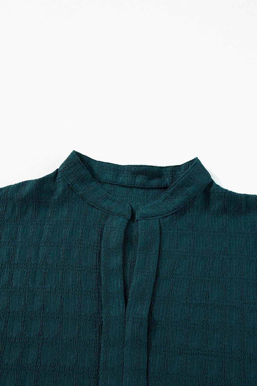 Solid Textured Split Neck Short Sleeve Blouse | Sea Green