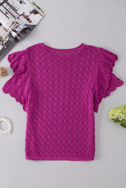 Ruffled Short Sleeve Textured Knit Sweater | Violet