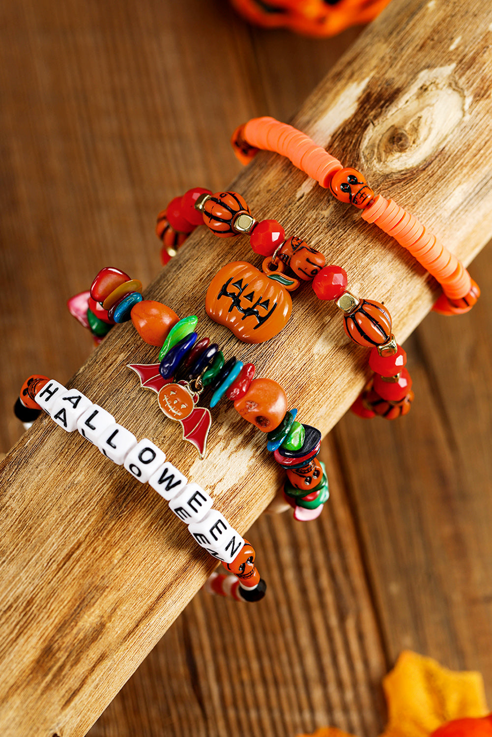 4Pcs Halloween Pumpkin Bat Spider Bracelet Set | Orange