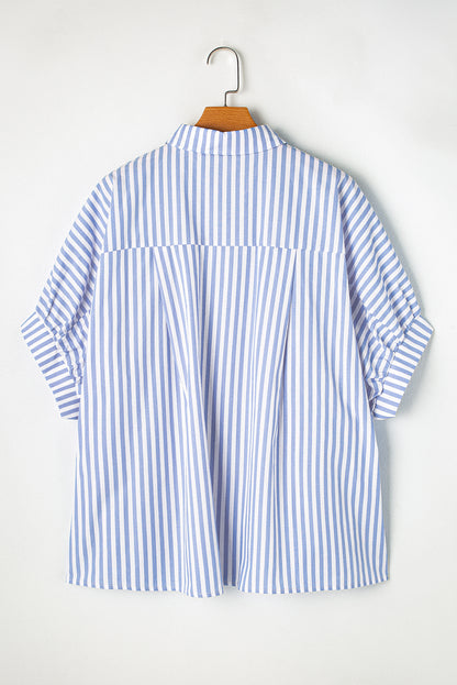 Dolman Sleeve Oversize Shirt | Sky Blue Stripe