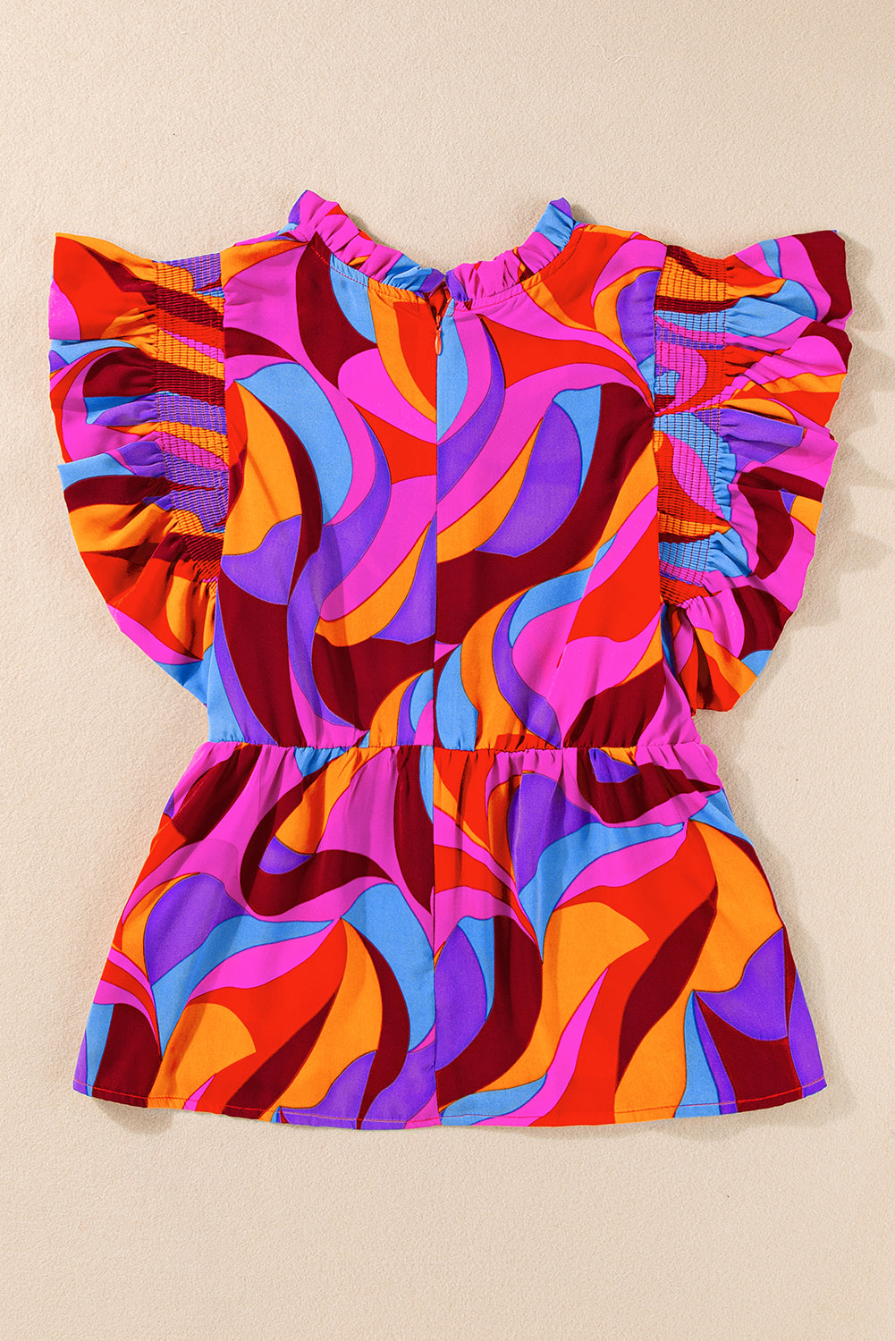 Abstract Print Flutter Sleeve Peplum Blouse | Orange