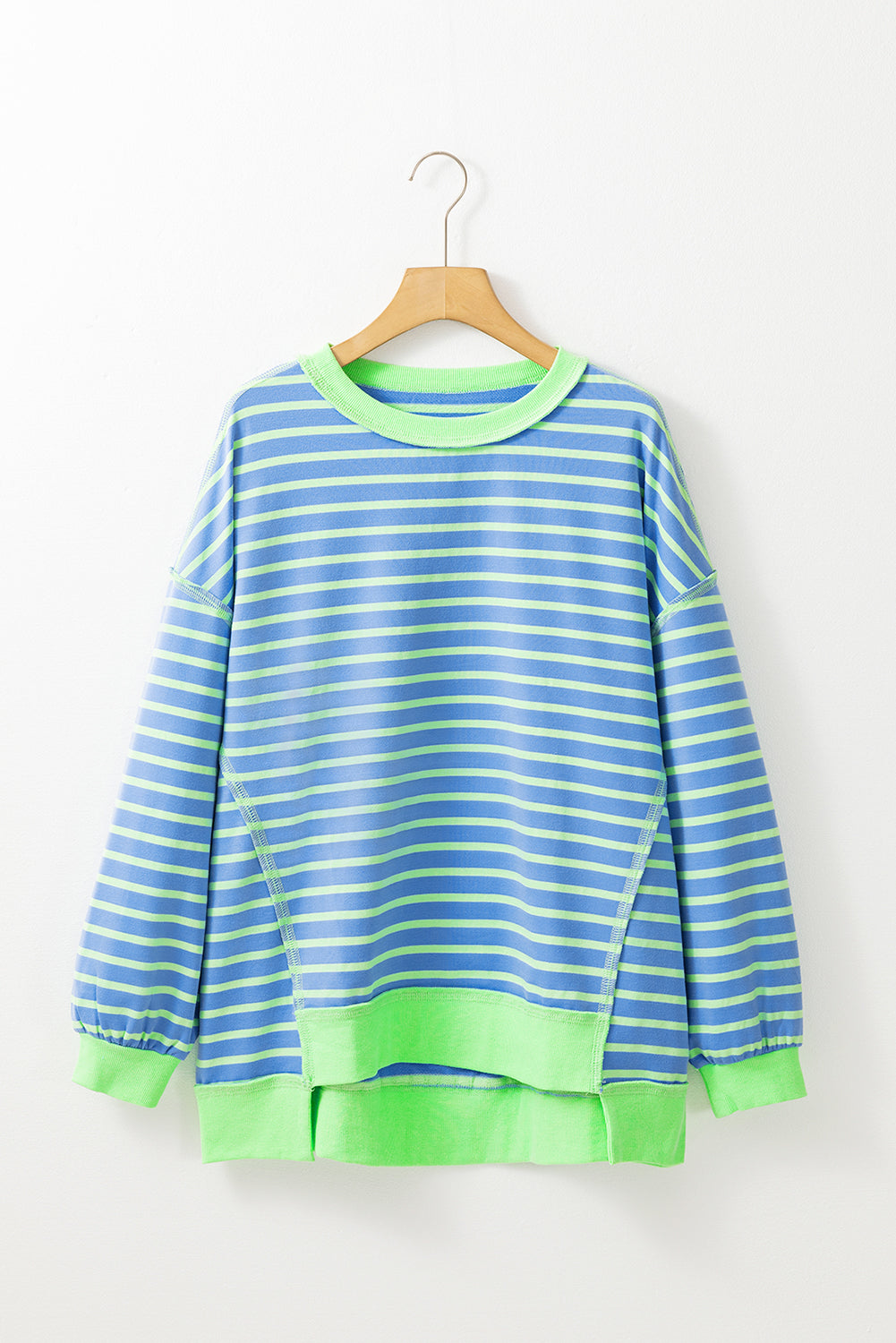 Contrast Trim High Low Pullover Tunic Sweatshirt | Sky Blue Stripe