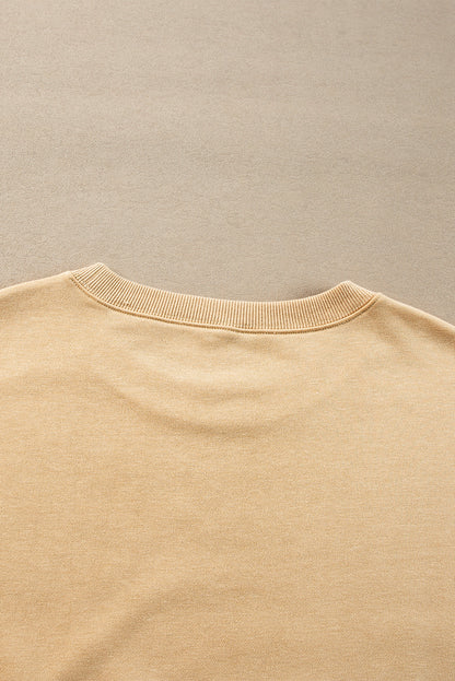 Exposed Seam Drop Shoulder Round Neck Sweatshirt With Slits | Light French Beige