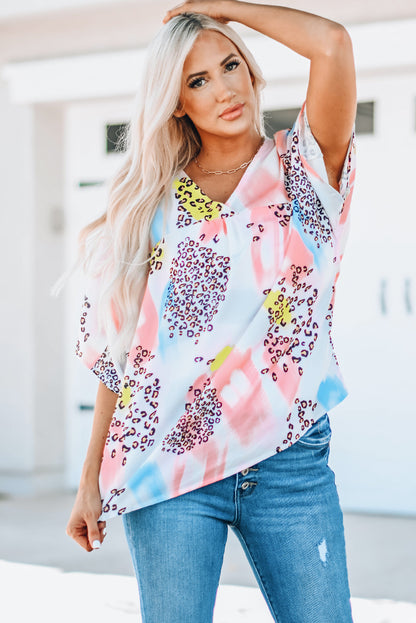 Animal Watercolour Mixed Print Loose Top | White