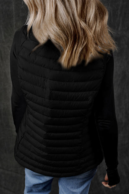 Plush Collared Quilted Zipped Puffer Vest | Black