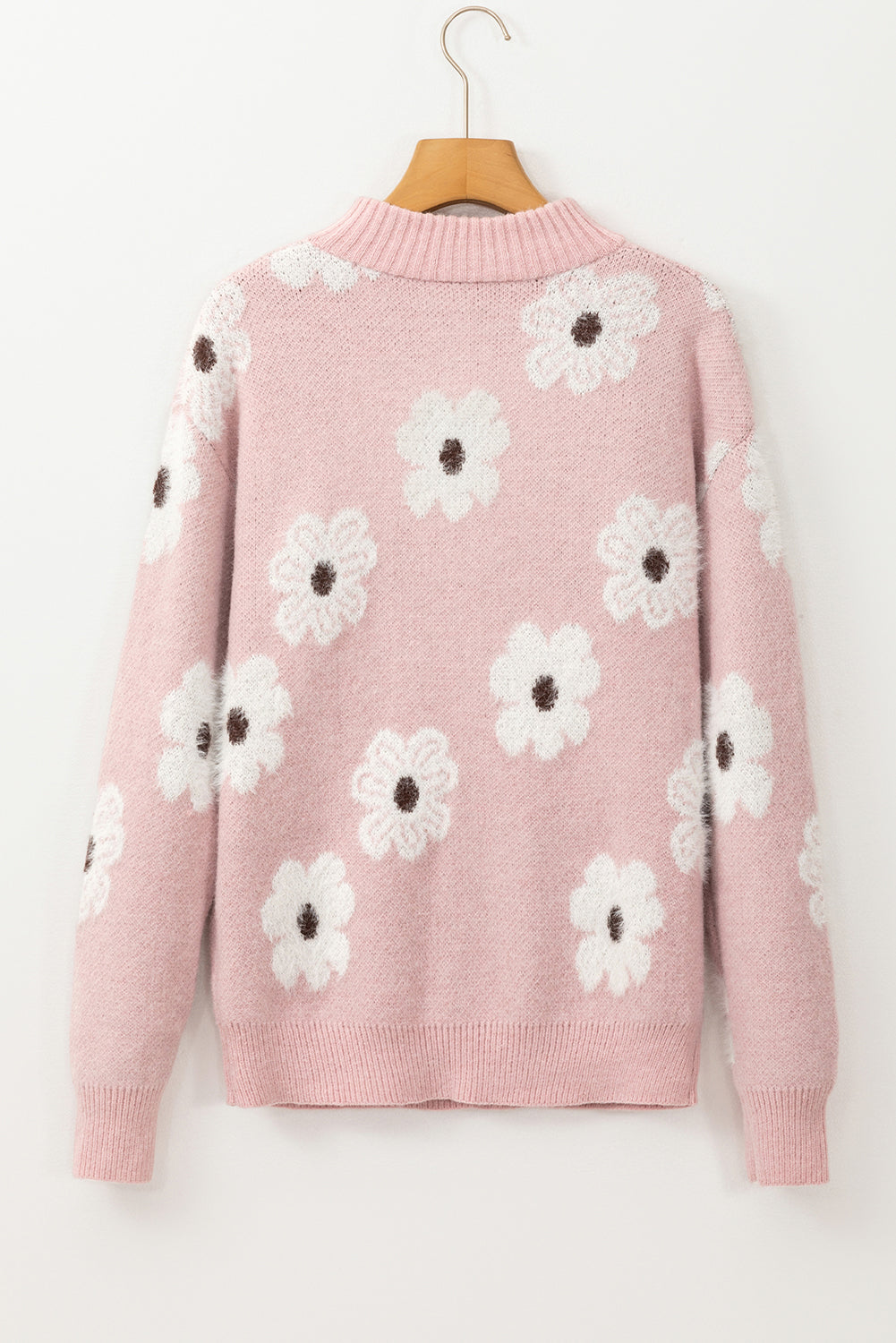 Floral Pattern Half Zip Drop Shoulder Sweater | Pink