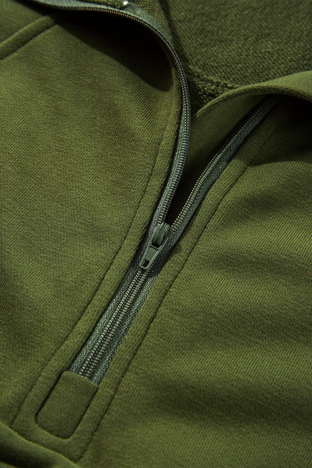 Quarter Zip Stand Neck Kangaroo Pocket Sweatshirt | Moss Green