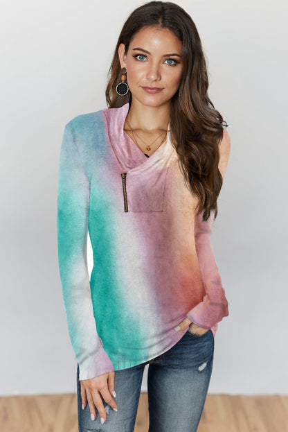 Tie-Dye Print Zipper Pullover Top | Purple