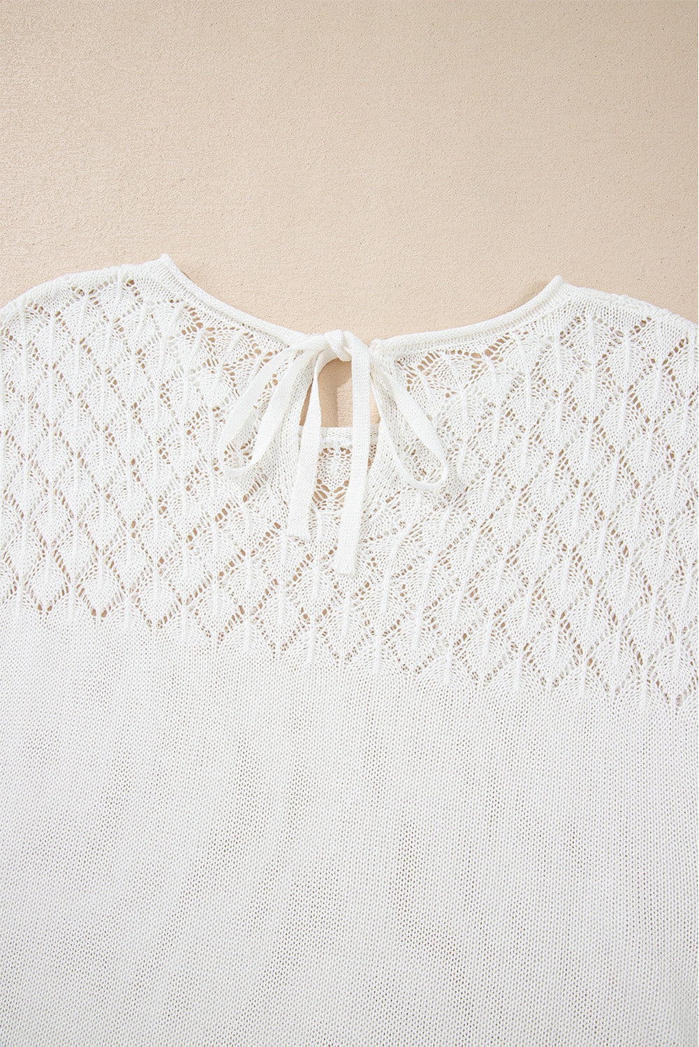 Eyelet Knit Tied Back Short Sleeve Sweater | White