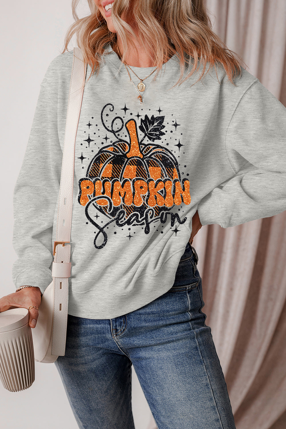 Thanksgiving Pumpkin Season Drop Shoulder Sweatshirt | Gray