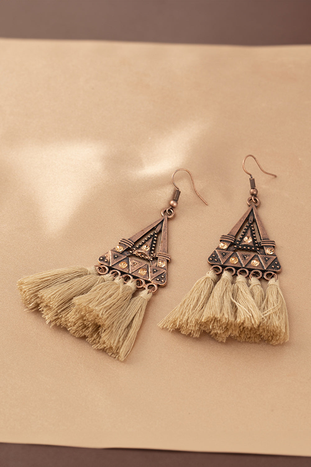 Boho Triangle Metal Tasseled Earrings | Brown