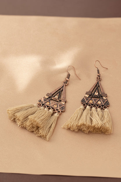 Boho Triangle Metal Tasseled Earrings | Brown