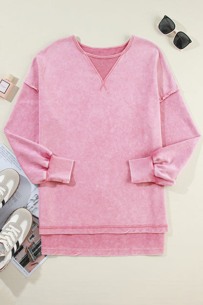 Mineral Wash Drop Shoulder Pullover Sweatshirt | Strawberry Pink