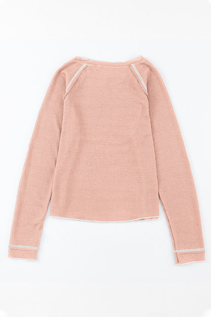 Textured Round Neck Long Sleeve Top | Apricot Pink