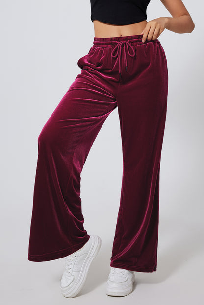 Solid Drawstring Waist Wide Leg Pants | Burgundy