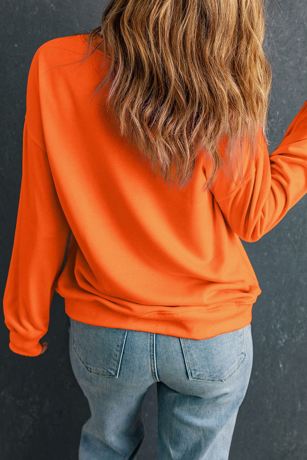 Rhinestone Game Day Pattern Drop Shoulder Sweatshirt | Orange