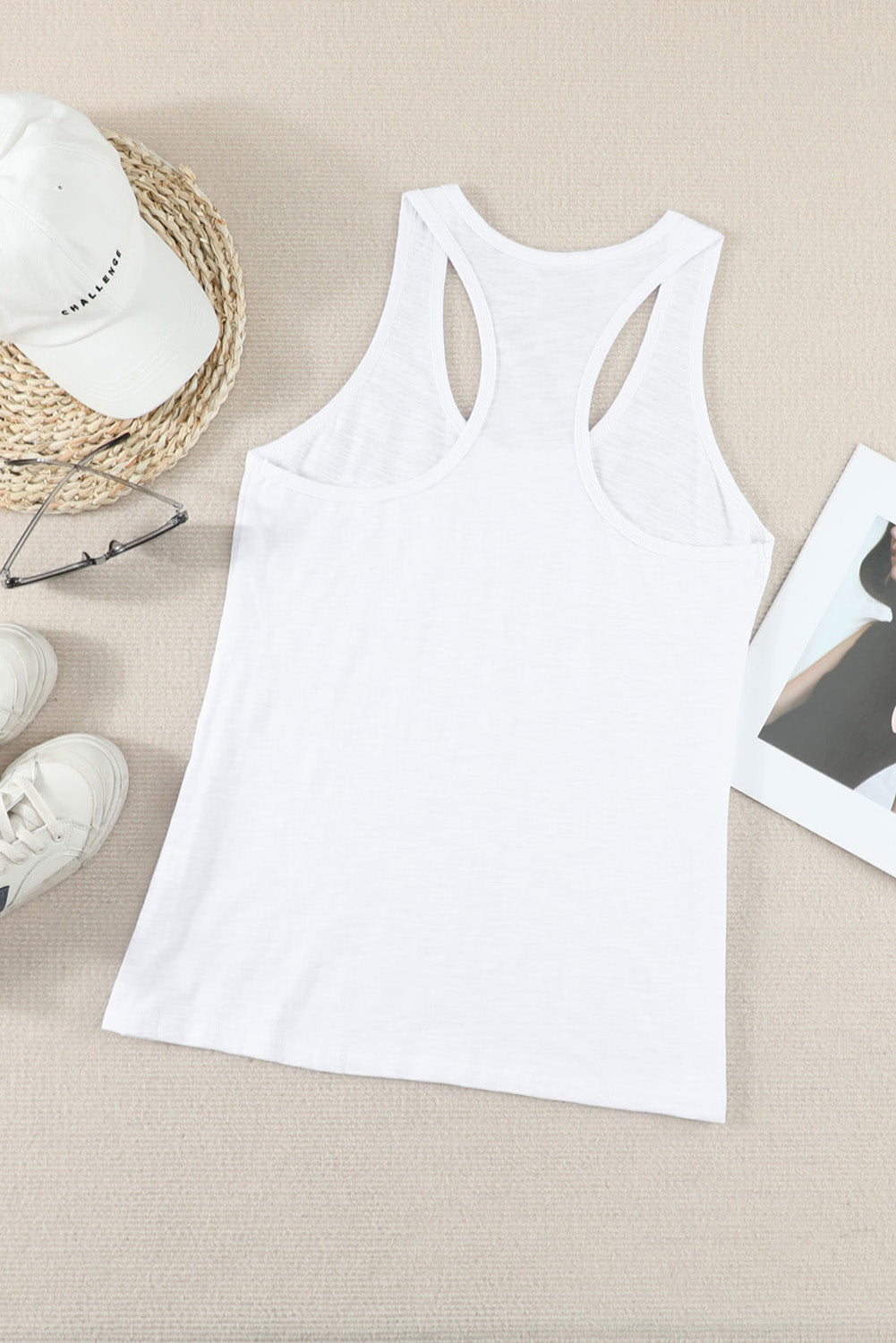 Scoop Neck Basic Solid Tank Top | White