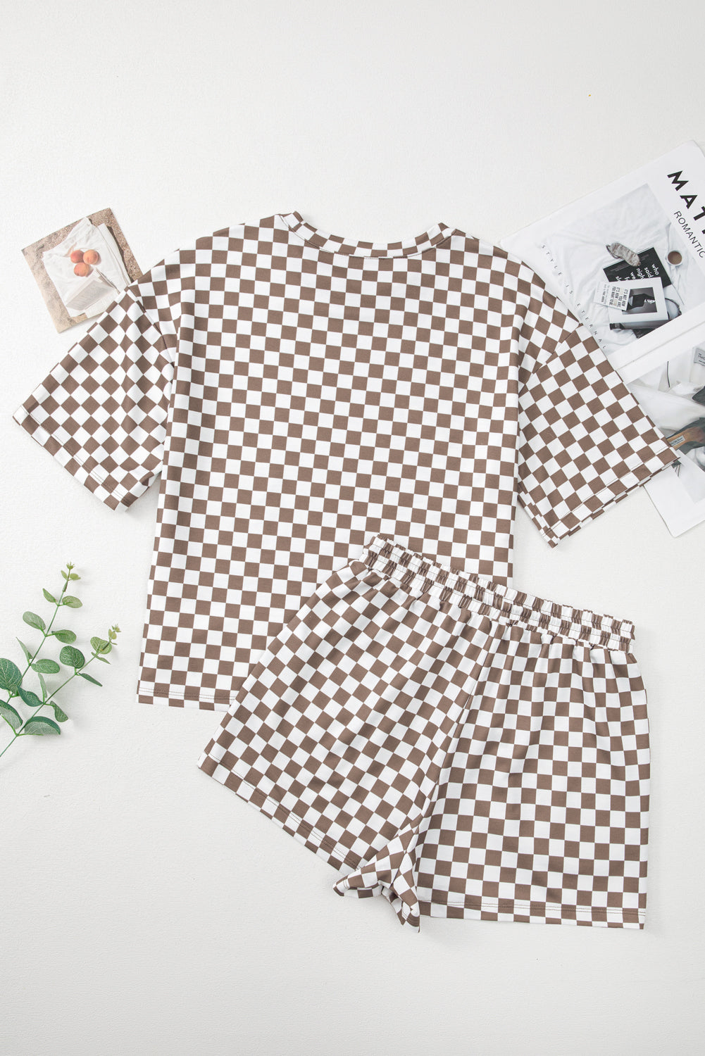 Checkered Top And Short Casual 2 Piece Set | Brown