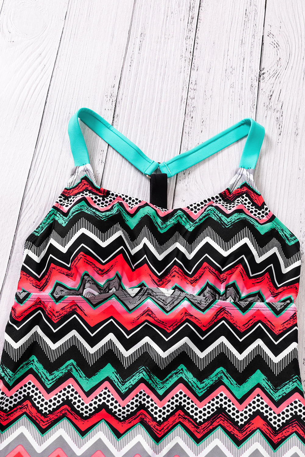 Zigzag Print Y Back Tankini Top | Coral Blue