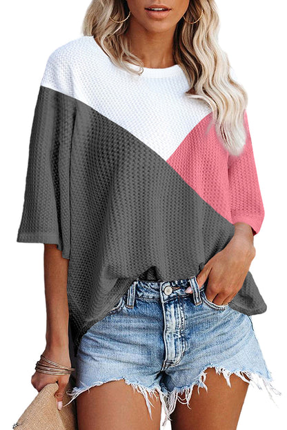 Colourblock Waffle Knit Half Sleeve T Shirt | Strawberry Pink