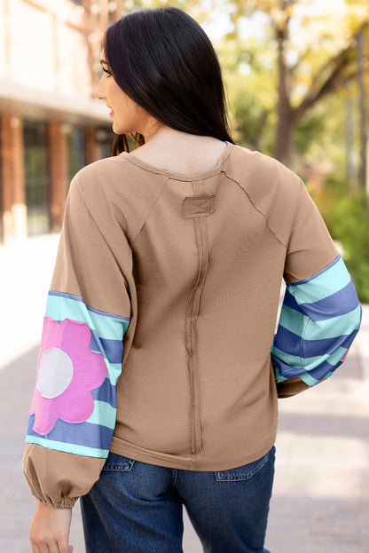 Dune Flower Patchwork Raglan Sleeve Exposed Seam Oversized Top | DUNE